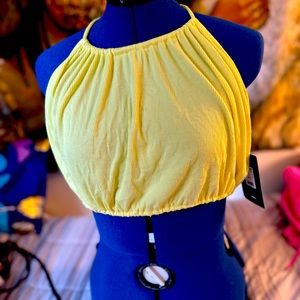 Bright Yellow Backless Crop Top